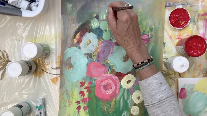 Working on a bouquet with abstract background
