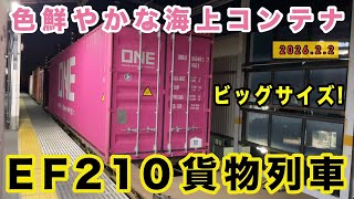 色鮮やかな海上コンテナ！　EF210牽引 貨物列車  4073レ　古河駅 停車→発車