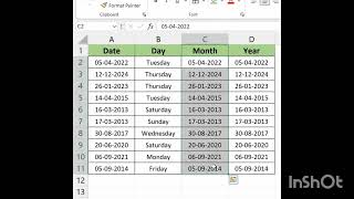 Excel Interview Question | Extract Day Month and Year from Date in Excel  #excel #shortcut #office 
