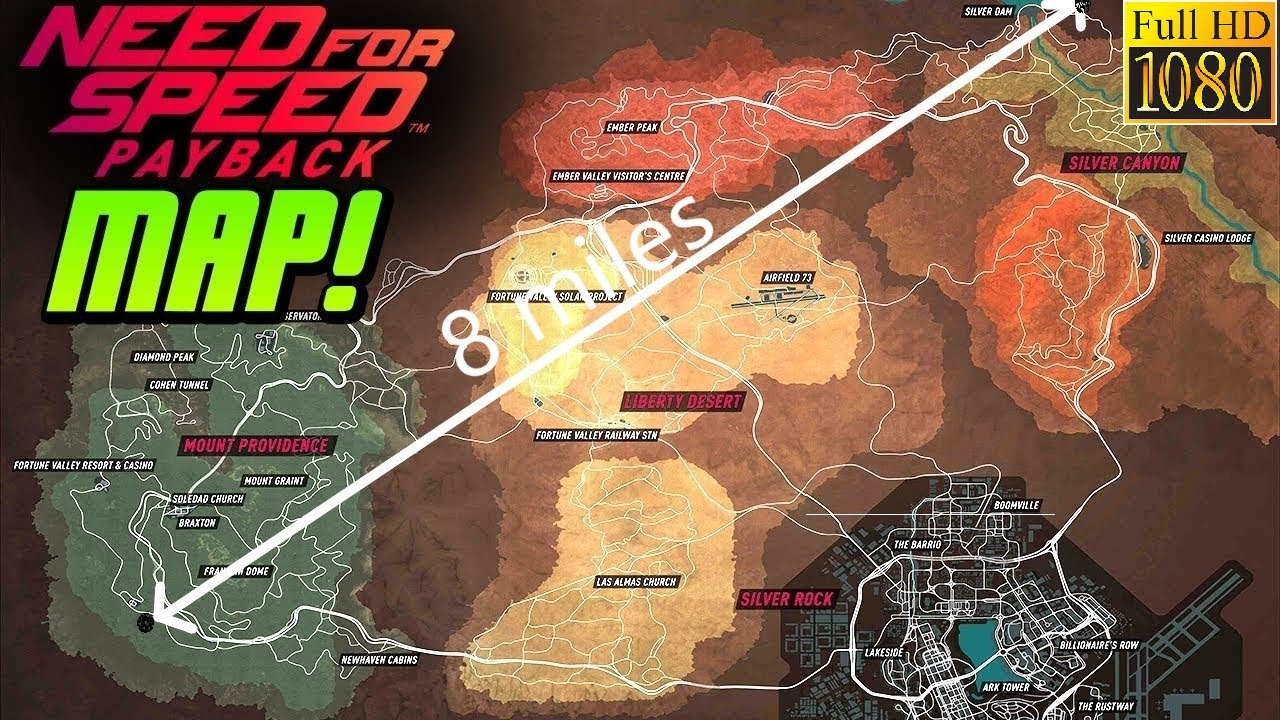 HOW BIG IS NFS PAYBACK MAP?  Driving across the fortune valley! 1080P