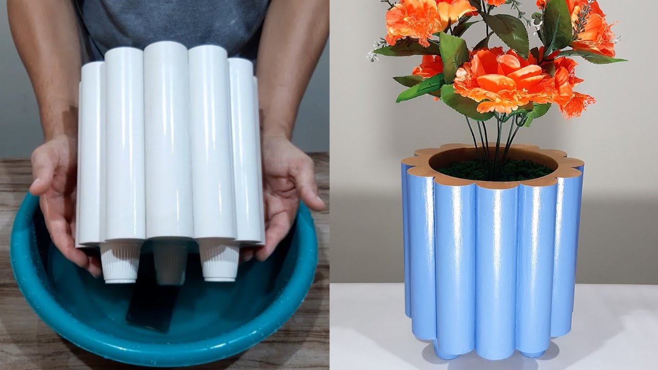 ideia de como fazer vaso decorativo de gesso com molde de tubo PVC pra vender e ter uma renda extra