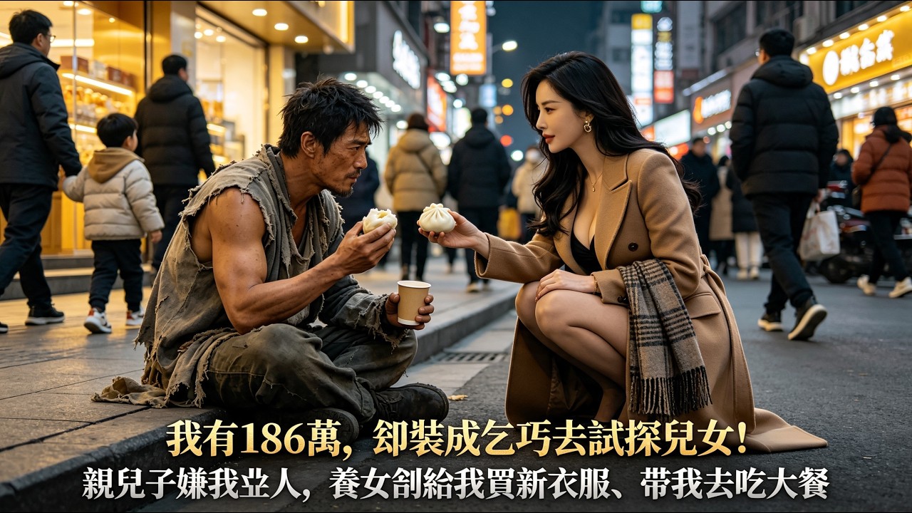我有186萬，卻裝成乞丐去試探兒女！親兒子嫌我丟人，養女卻給我買新衣服、帶我去吃大餐！