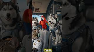 The most chaotic but cute flight crew ever! 🐶🐺🦜🐱
