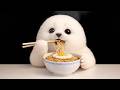 Cute Seal Eating Japanese Instant Ramen with Egg 🍜🦭 【ASMR】 #mukbang #ramen #asmr