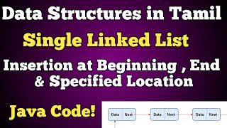 #7 Single Linked List in tamil | Insertion  at Beginning |end | specified position | java code