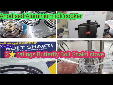 Butterfly Bolt Shakti gas stove three burner with 2 star ratings#Anodised idli aluminium cooker#new