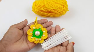 Hand embroidery amazing tricks with cotton bud | super easy wool yarn flower making tutorial