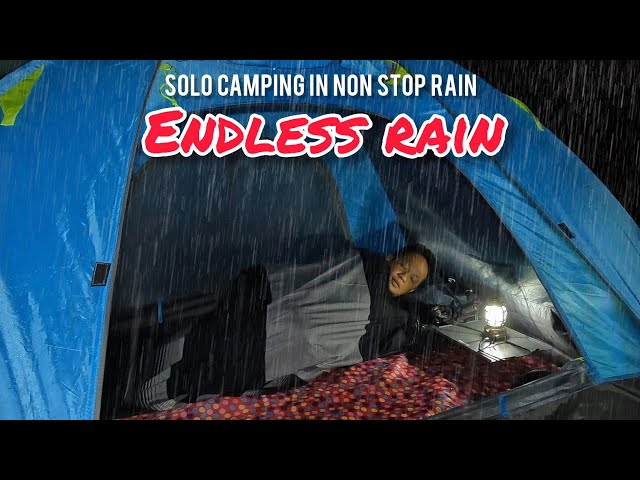 SOLO CAMPING HEAVY RAIN - ENJOY SOUND OF RAIN - RELAXING AND COOKING INSIDE THE TENT - ASMR class=