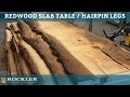 Redwood Slab Table with Hairpin Legs Redwood Slab Table with Hairpin Legs