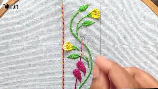 borderline embroidery for dresses|hand embroidery for beginners|tultul art|3d hand embroidery