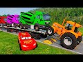 TRANSPORTING PIXAR CARS & FRUITS WITH COLORED & JOHN DEERE vs CLAAS vs TRACTORS - Beam NG drive #107
