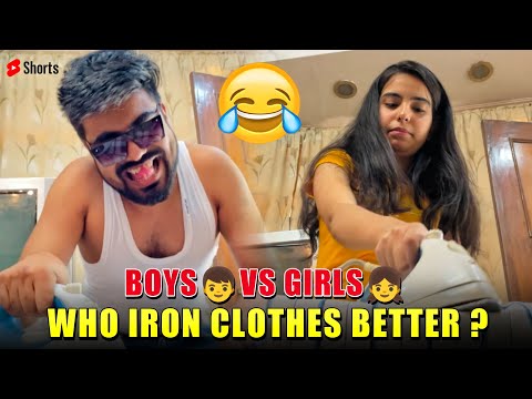 Girls 👧 vs Boys 👦 Who iron clothes better ? 😂 How to iron a shirt ? #dushyantkukreja #shorts