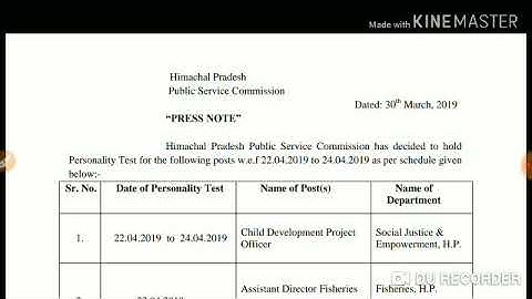 HPPSC Personality Test Date for Post of CDPO , Assistant Director Fisheries , Senior Draughtsman !