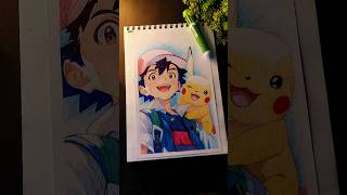 Drawing Ash and Pikachu wit multicolored pen 🖊️#shorts #pokemon #drawing