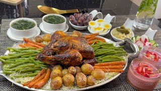  فطور اليوم صحي بلا خبز غني بالبروتين/دجاج مشوي بالفرن بتتبيلة رائعة بالخضار/شوربة الكولاجين/وديسير👌