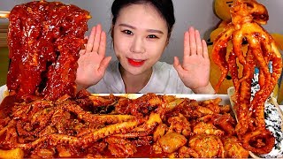 [Eng Sub] Octopus Dakbokkeumtang with Glass Noodles and Rice Balls Mukbang Eating Sound