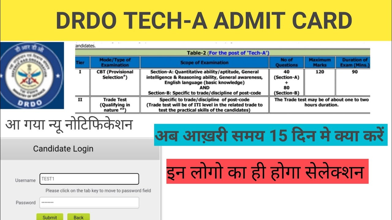 drdo tech a admit card 2022 | drdo tech a admit card | drdo technician a admit card 2022 | drdo