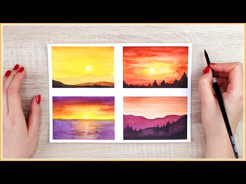 Watercolor Painting Ideas for Beginners - How to Paint a Cotton Candy  Sunset with Palm Trees 