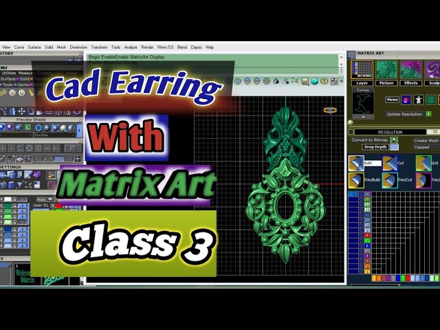 class 3 | Earring design with matrix art | cad jewelry class=