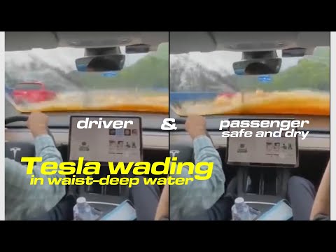 China-Floods-Forced-a-Tesla-to-Wade-Through-Flood-Water.