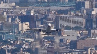 Amazing View Japan Airlines A350 take off from Osaka's challenging airport with ATC