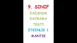9. SINIF MATEMATİK KAZANIM KAVRAMA TESTİ ETKİNLİK 1 MANTIK