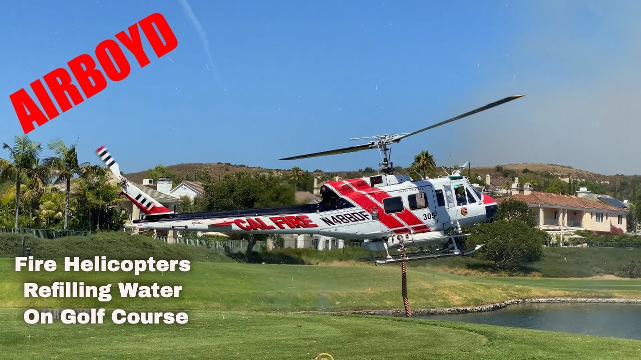 OC Fire & Cal Fire Hueys Taking On Water From Golf Course Lakes