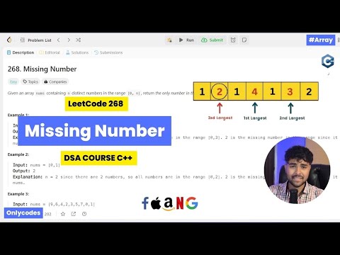 Missing Numbers | LeetCode 268 | Top Placement Question | optimal Solution C++ | OnlyCodes DSA 2024