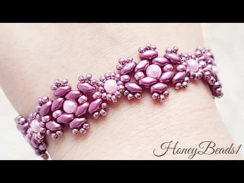 Superduo bracelet, 'Angelic Glitz', Beaded bracelet tutorial by HoneyBeads1