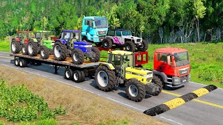 Double Flatbed Trailer Truck vs speed bumps|Busses vs speed bumps|Beamng Drive|22