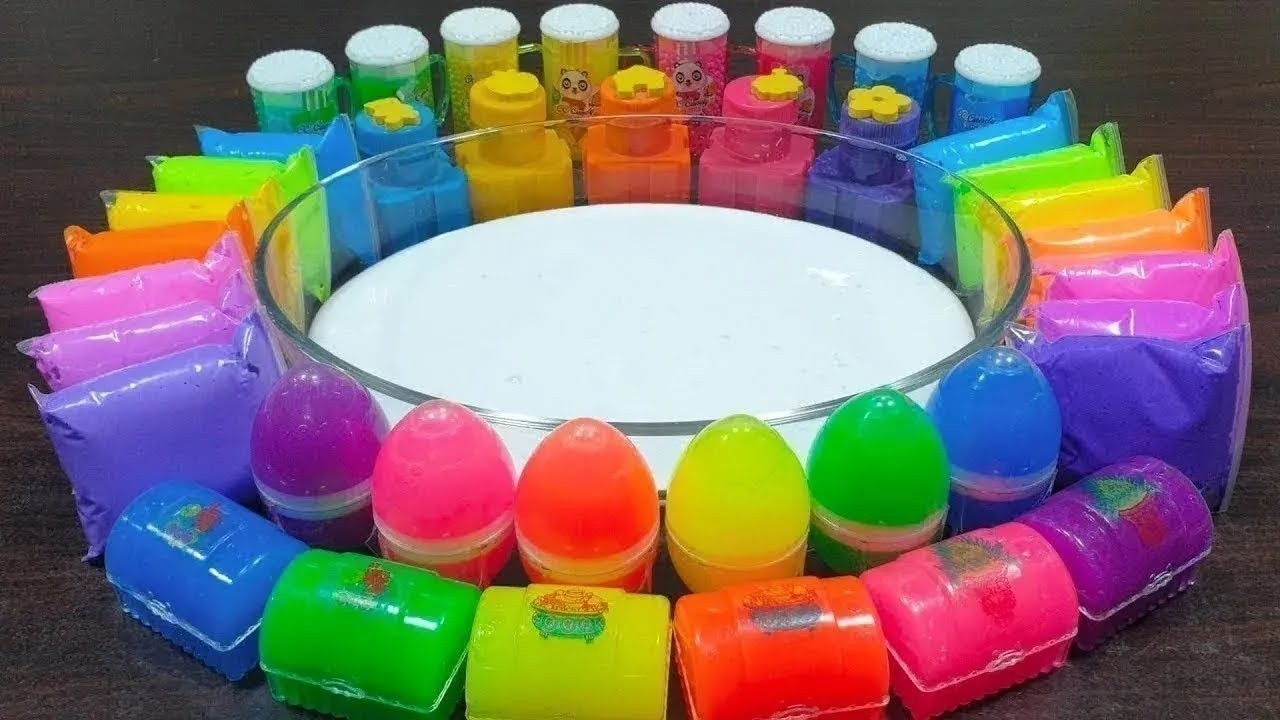 Rainbow slime ! Mixing random things into store-bought slime ! Enjoy slime videos !!!