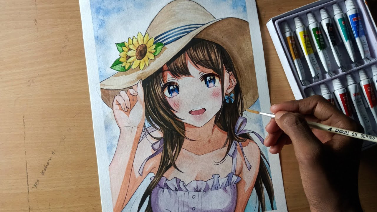 Cute girl anime watercolor drawing process Draw so easy Anime  YouTube