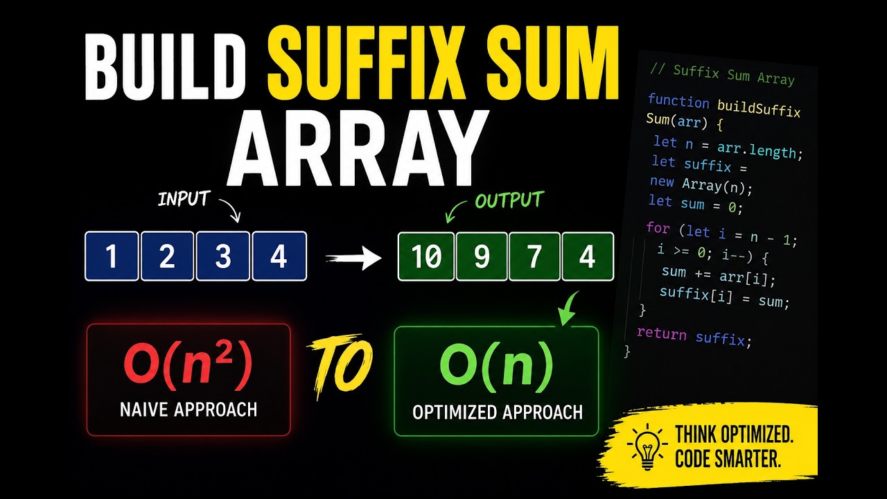 Build Suffix Sum Array | From O(n²) to O(n) - YouTube