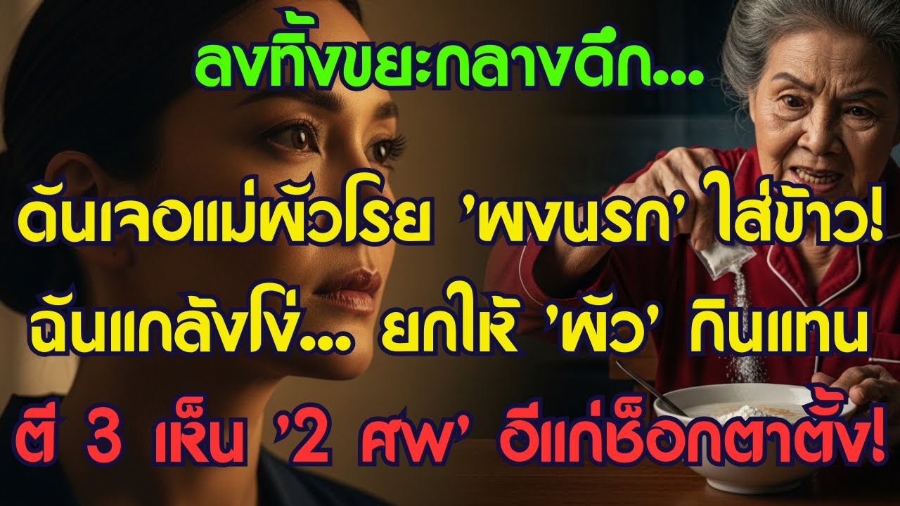 ลงทิ้งขยะกลางดึก... ดันเจอแม่ผัวโรย 'ผงนรก' ใส่ข้าว! ฉันแกล้งโง่... ยกให้ 'ผัว' กินแทน...