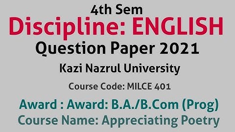 Discipline ENGLISH Question Paper 4th Semester KNU Kazi Nazrul University B.A.B.Com Program MIL