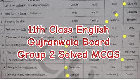1st year English Gujranwala board group 2 solved mcqs 11th class English group 2 paper English