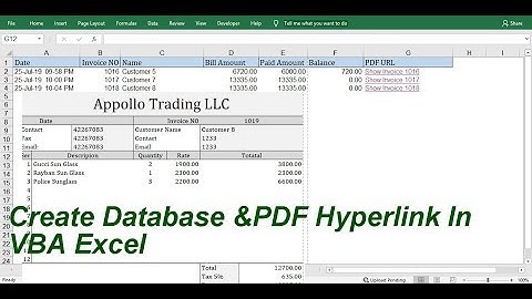 Create Database &PDF Hyperlink Excel VBA
