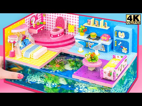 DIY Miniature Cardboard House ❤️ Build Amazing Aquarium Under Miniature House Have Bedroom, Bathroom