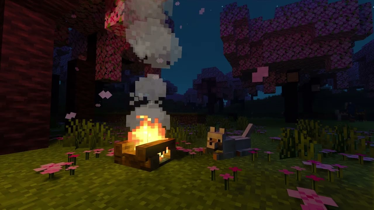 Minecraft Cherry Blossom Forest Campfire Ambience for Relaxing & Sleeping