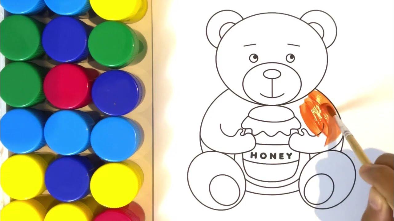 How to draw Cute bear Colouring for Kids & Toddlers Draw, Paint and