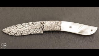 Couteau  " GYR " front-flipper par Tim Bernard - Nacre blanche et météorite