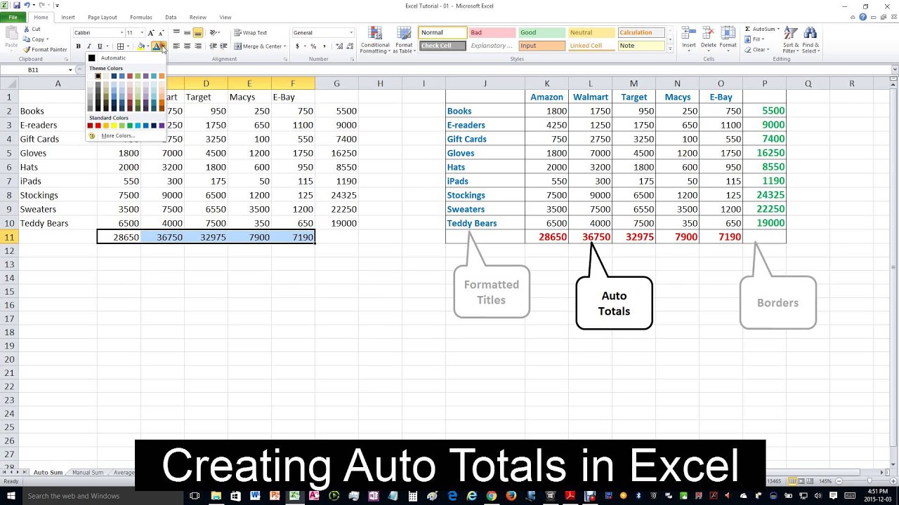 Ms Excel 2013 Adding Totals From Multiple Worksheets