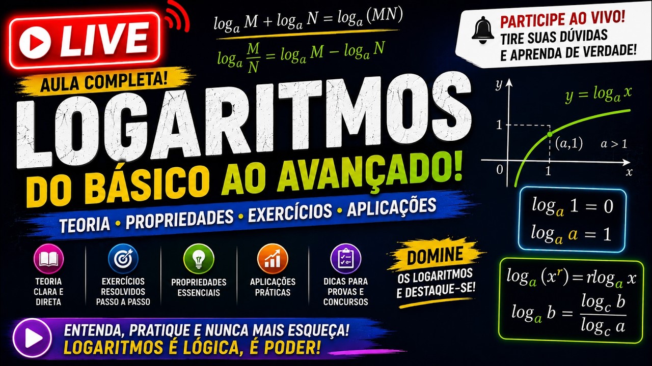 🔴 LIVE Logaritmos Completa | Propriedades, Equações e Exercícios ...
