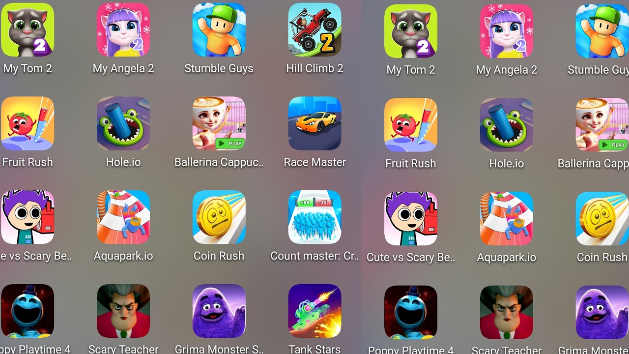 Roblox,Sprunki survival,Stumble Guys,Hill Climb 2,Aquapark.io,Count Master 3D,Race Master 3D,My Tom