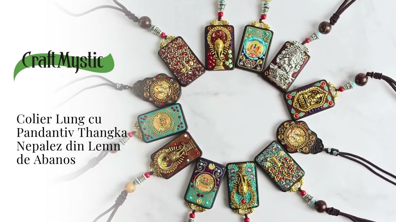 アクセサリー LAO Colier Thangka Nepalez din Lemn de Abanos cu Simbol Ganesha