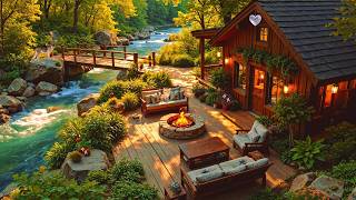 🏡 Cozy Streamside Cabin  Flowing Stream, Birds Singing & Gentle Piano Melodies