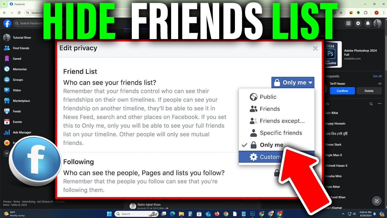 How to hide your friends on Facebook 2026 (PC or Laptop) - YouTube