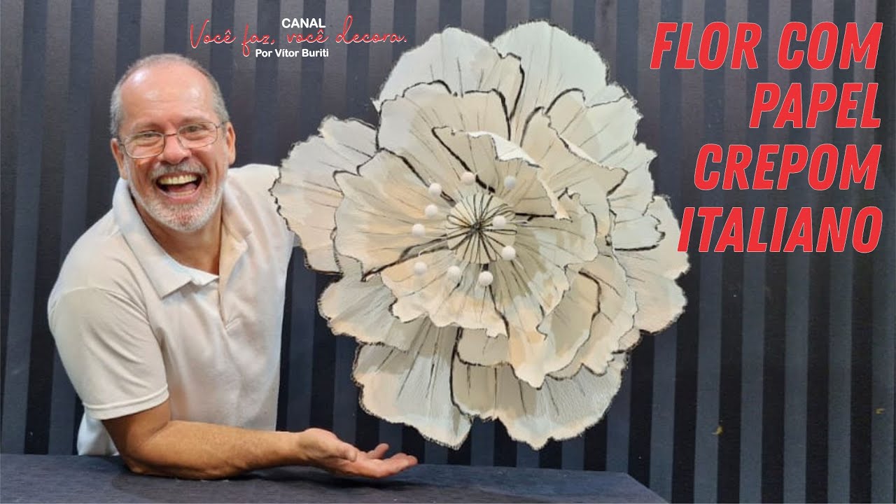PASSO A PASSO DE COMO FAZER UMA FLOR GIGANTE PARA DECORAÇÃO UTILIZANDO PAPEL CREPOM ITALIANO BRANCO