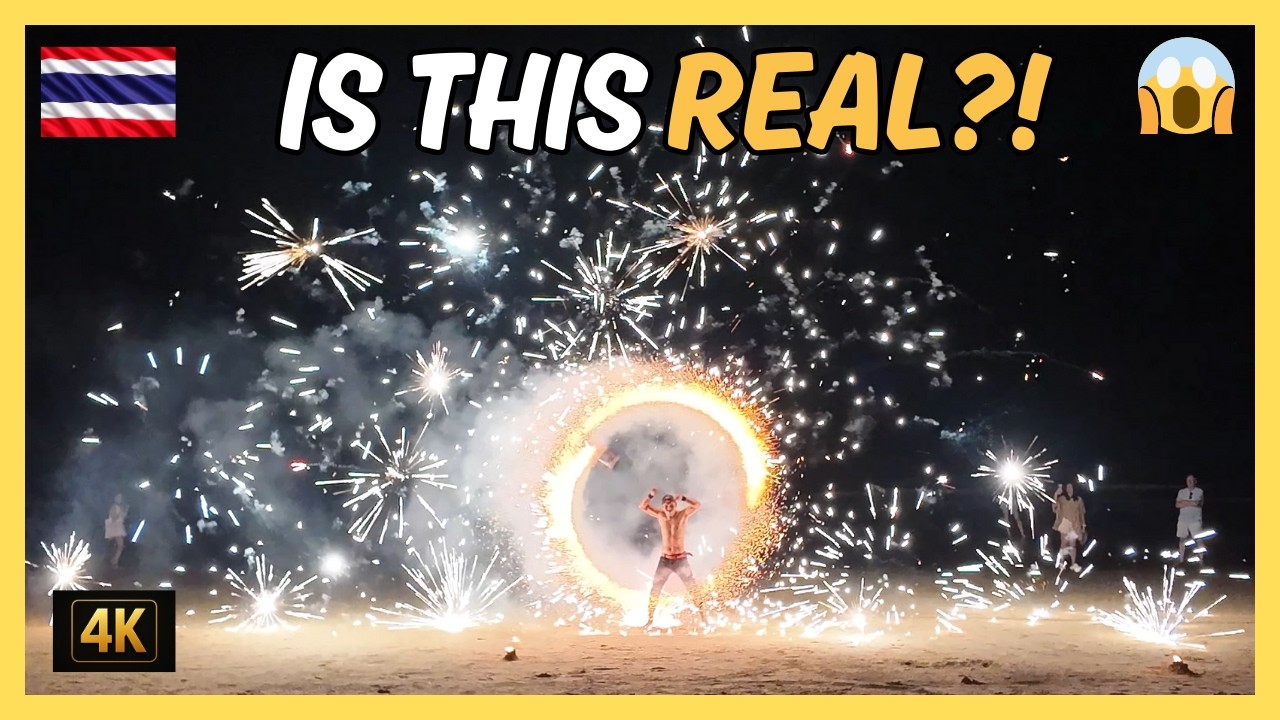 Fire Dancers Show 🔥 in Ao Nang Beach, Thailand 🇹🇭 | Full Night Performance | 4K UHD