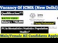 ICMR Young Professional Job Vacancy 2026 (New Delhi) Biostatistics/Statisticas